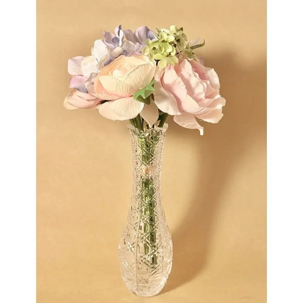 Small Clear Crystal Glass Bud Vase Japanese Flower Vase 8.3 in Made in Japan